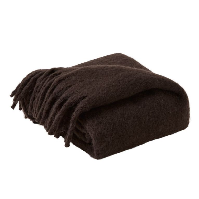 Living & Co Throw Faux Mohair Brown Mid 127cm x 152cm, , hi-res