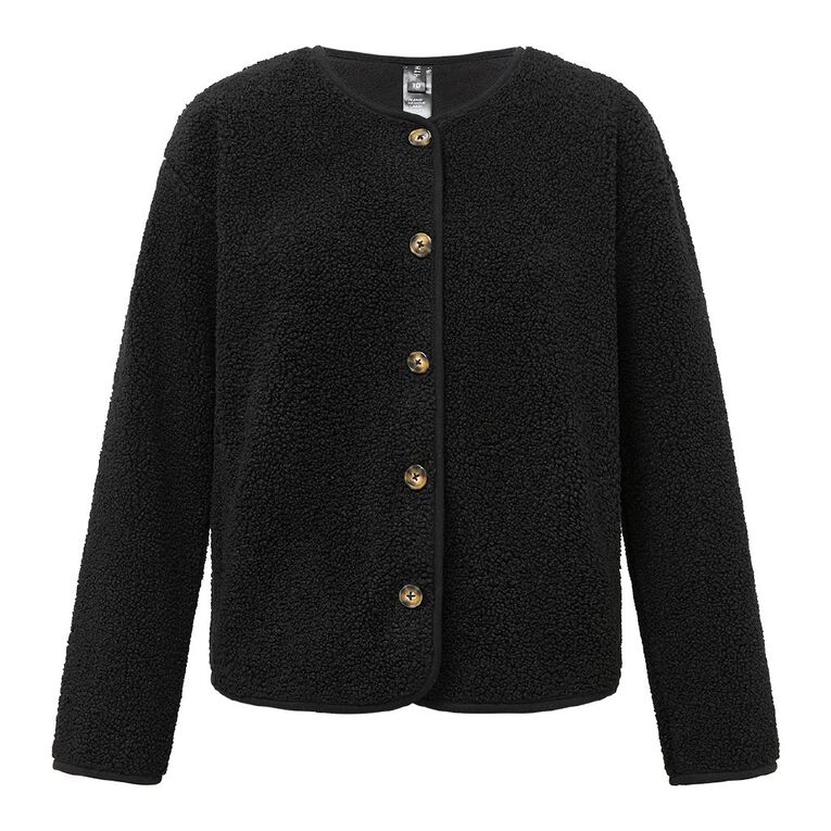 H&H Women's Teddy Sherpa Button Through Jacket, Black, hi-res