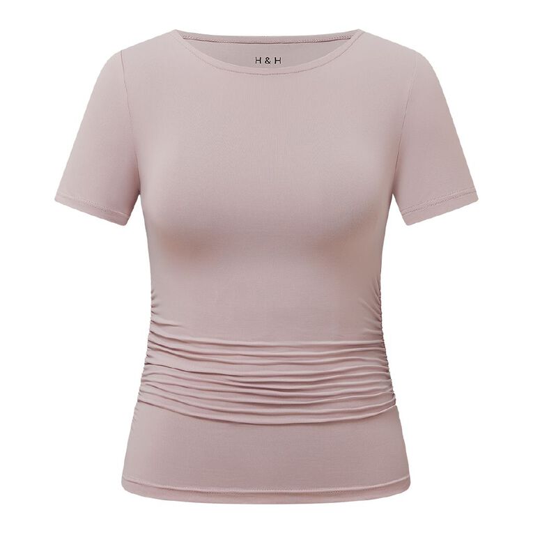 H&H Women's Short Sleeve Contour Print Boat Neck Top, Purple Light, hi-res