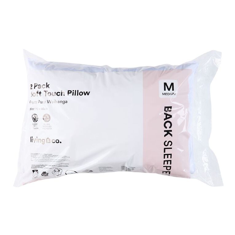 Living & Co Pillow Microfibre 2 Pack Soft Medium White 2 Pack, , hi-res