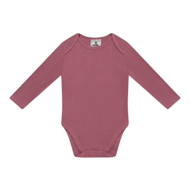Young Original Babys' Long Sleeve Rib Bodysuit 3 Pack, Pink Mid HEATHER , hi-res