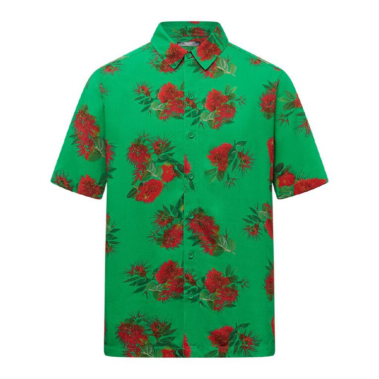 H&H Men's Short Sleeve Festive Shirt, Green Mid, hi-res