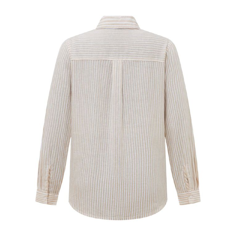 H&H Women's Long Sleeve Essential Linen Blend Shirt, Brown Light DOE STRIPE, hi-res
