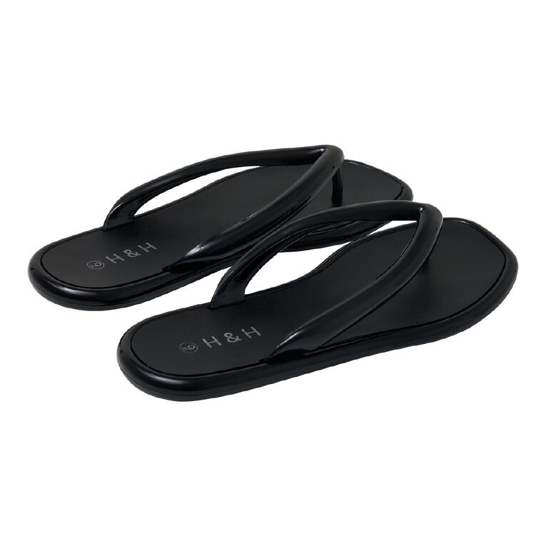 H&H Women's Coloured Jelly Beach Thongs, Black, hi-res
