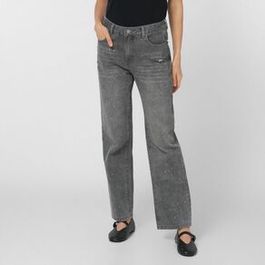 H&H Women's Mid Rise Diamante Straight Leg Jeans