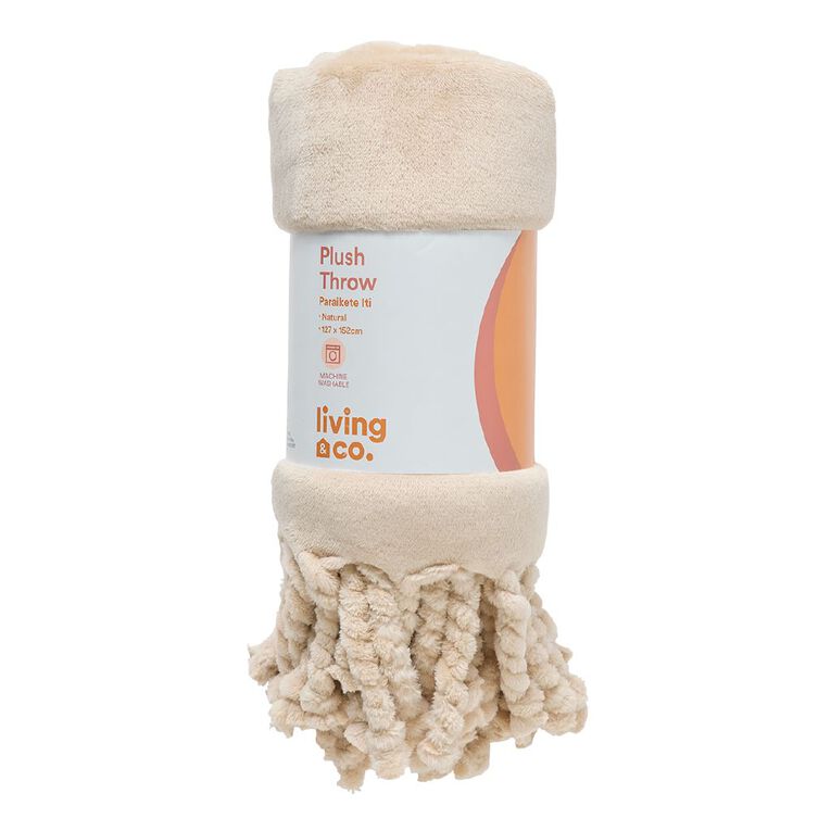 Living & Co Throw Plush Natural 127cm x 152cm, , hi-res