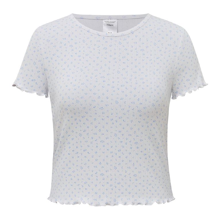 H&H Women's Pointelle Pyjama Baby Tee, White, hi-res