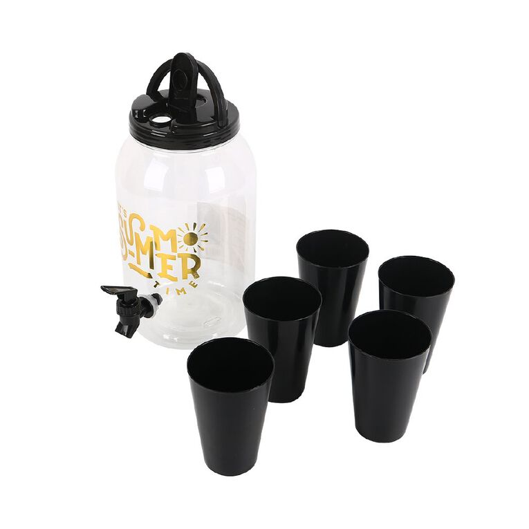 Living & Co Reusable Drinks Dispenser Set Black, , hi-res