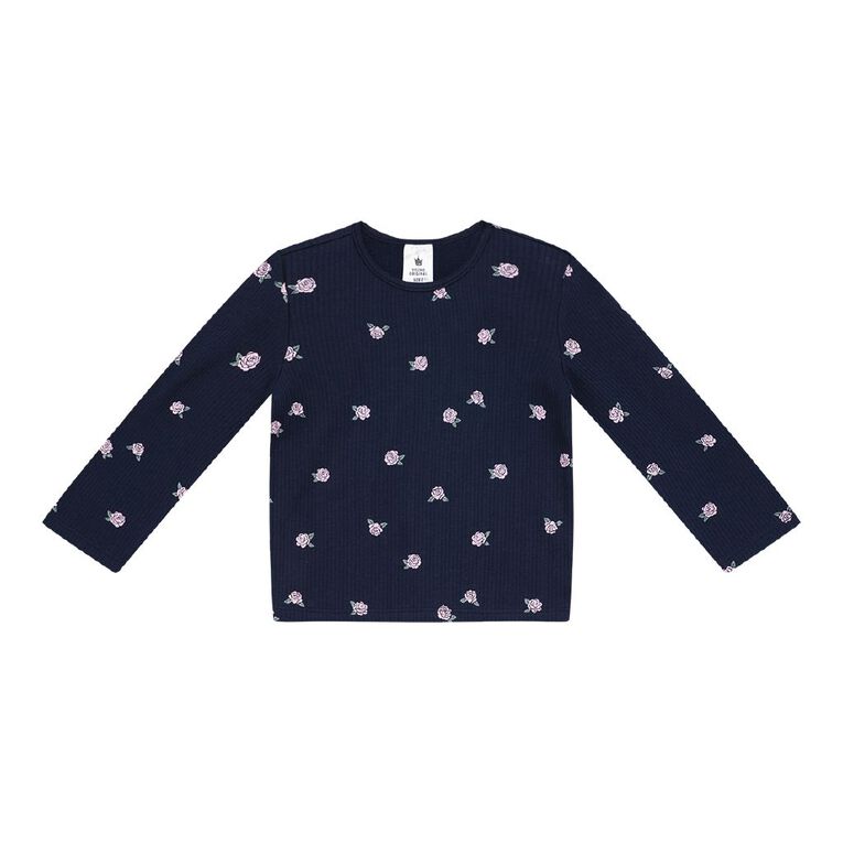 Young Original Toddler Girls' Long Sleeve Cosy Rib Tee, Blue Dark, hi-res