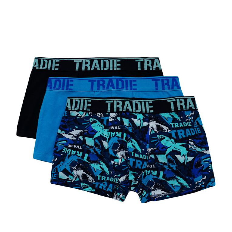 Tradie Boys' Trunks 3 Pack, Blue Dark, hi-res