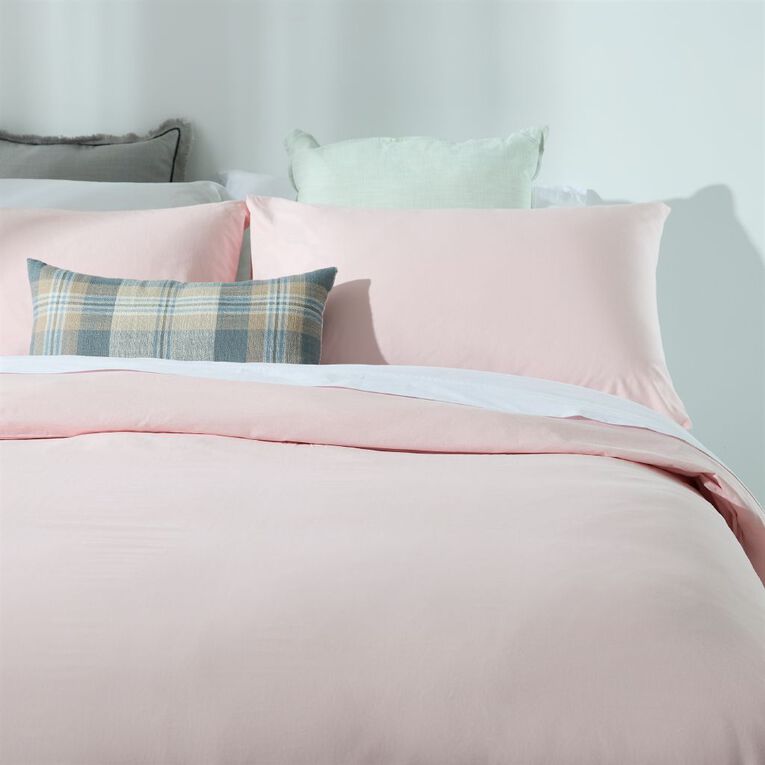 Living & Co Duvet Cover Set Washed Cotton Pink Single, Pink, hi-res