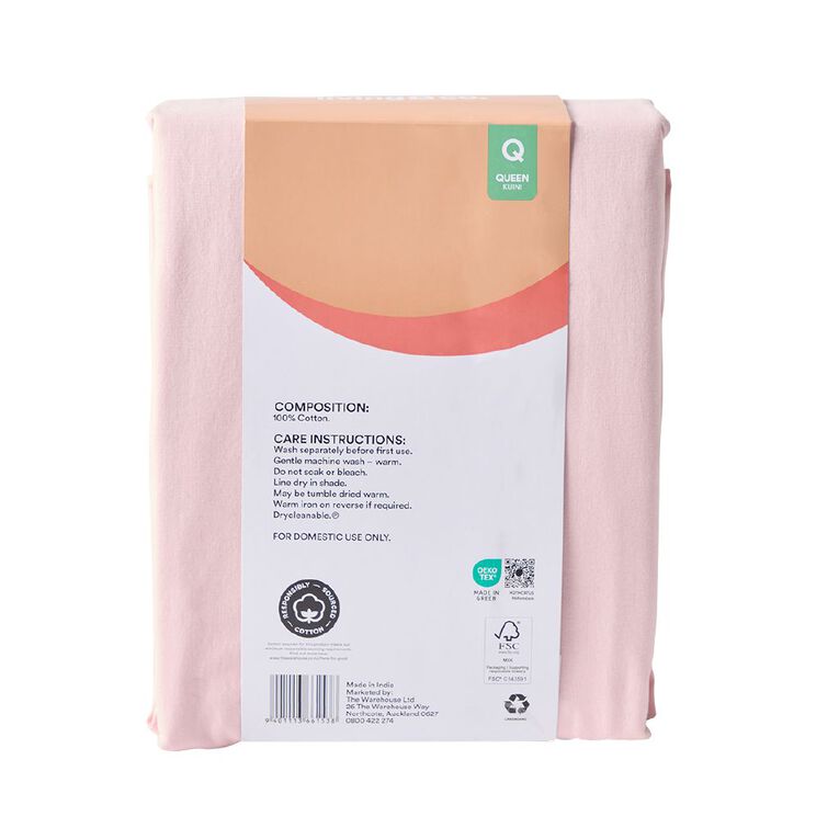 Living & Co 100% Washed Cotton Sheet Set Pink Queen, , hi-res