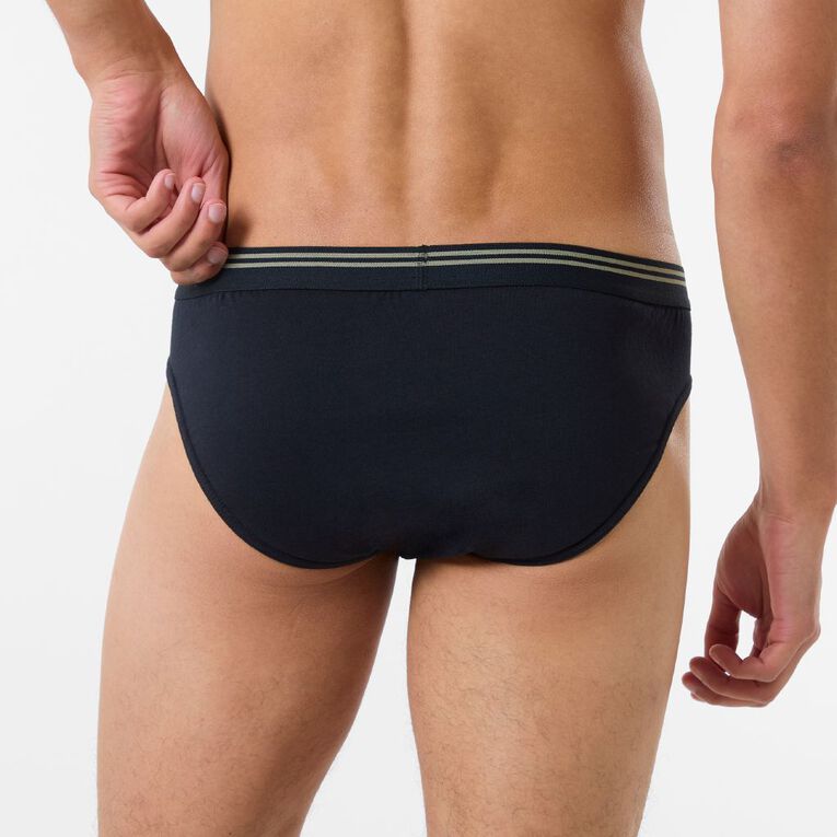 H&H Men's Attached Elastic Plain Briefs 5 Pack, Green/Black, hi-res