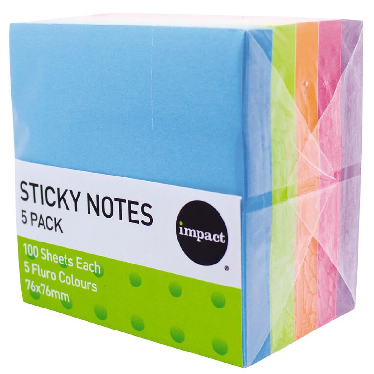 WS Sticky Notes 76mm x 76mm 100 Sheet 5 Pack Multi-Coloured, , hi-res