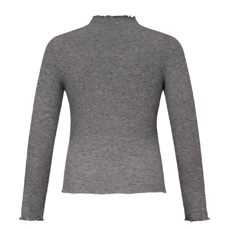 H&H Women's Long Sleeve Fine Rib Seam Detail Top, Grey Dark, hi-res