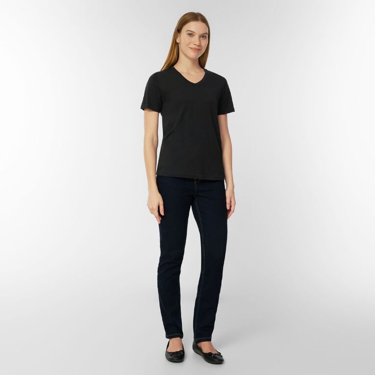 H&H Women's Short Sleeve V-Neck Cotton Tee, Black, hi-res