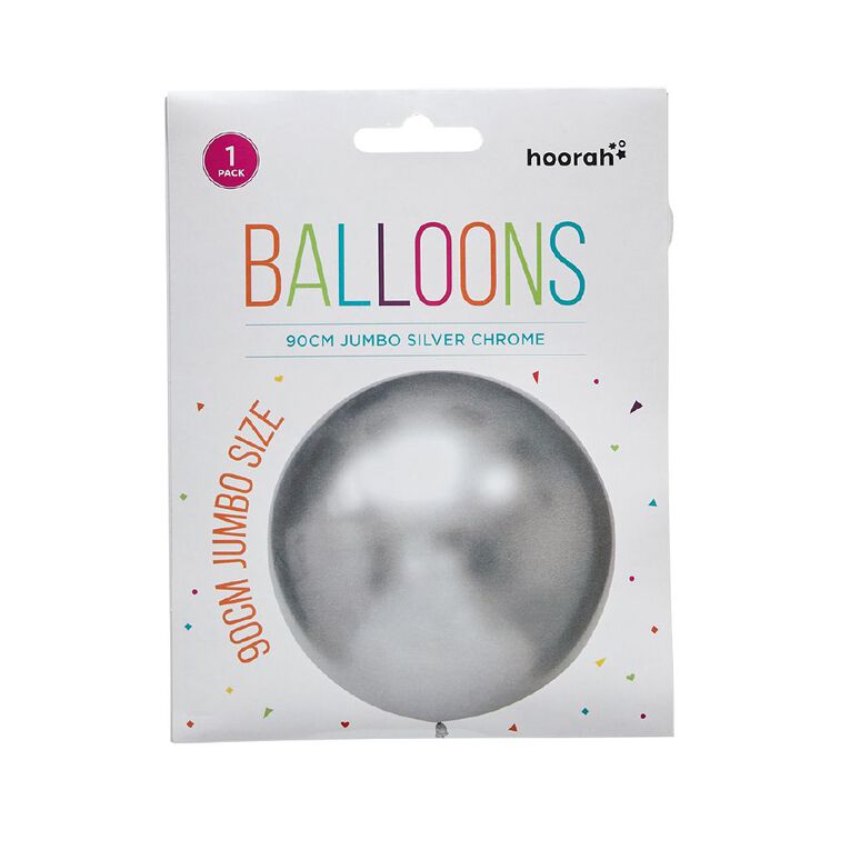 Hoorah Jumbo Silver Chrome Balloon 90cm Silver, , hi-res