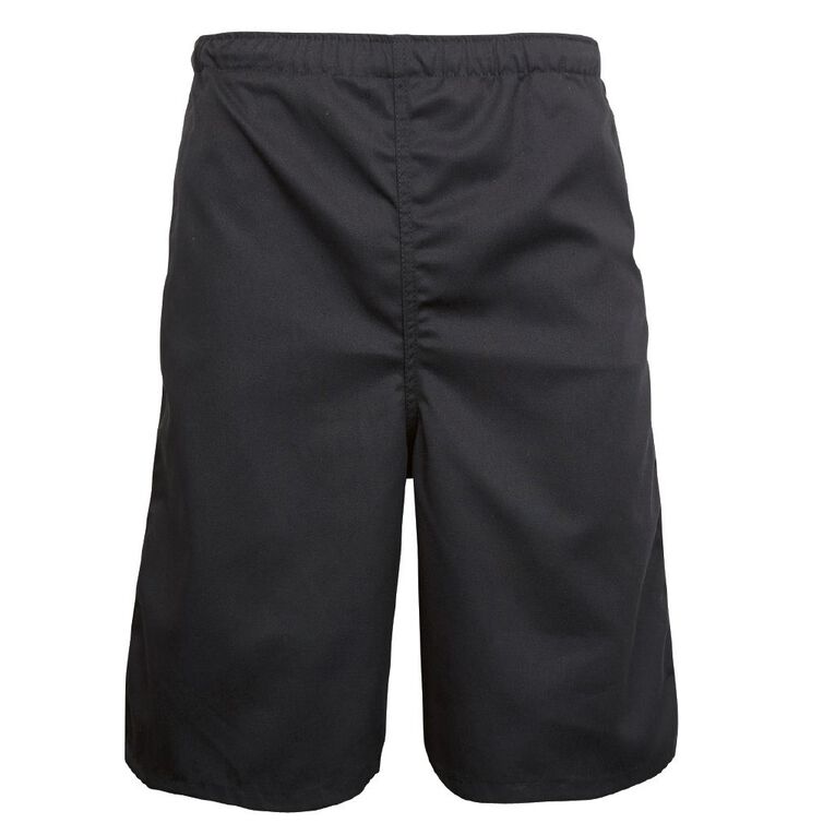 Schooltex Adults' Drill Long Leg Rugger Shorts, Black, hi-res