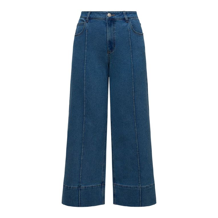 H&H Women's High Rise Crop Pintuck Jeans, Denim Mid, hi-res