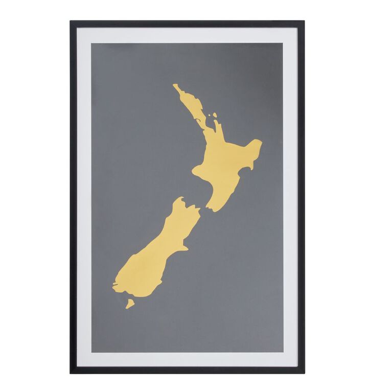 Living & Co Framed Print NZ Map Gold 60cm x 90cm Gold The Warehouse