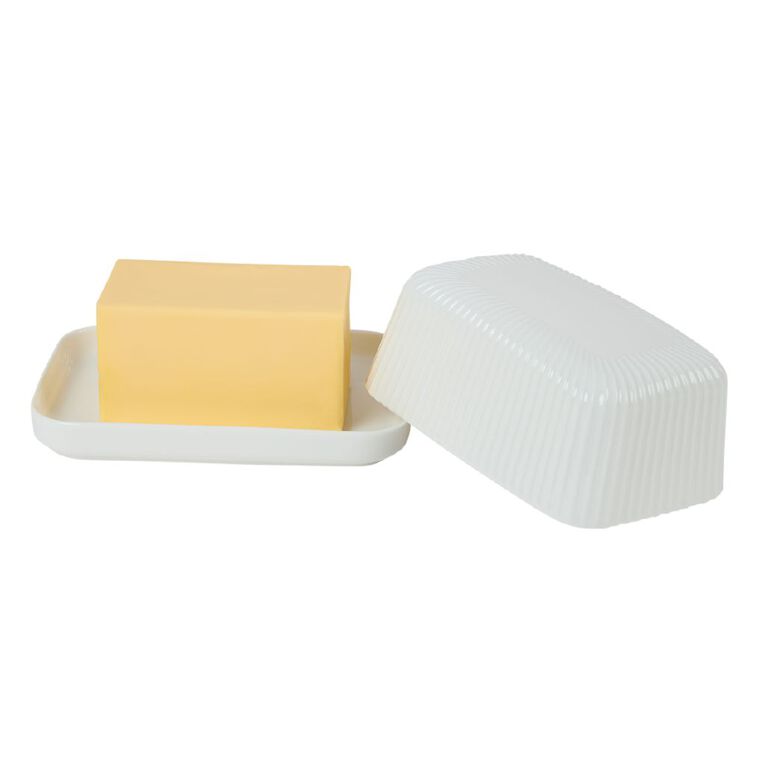 Living & Co Ceramic Butter Dish 18 x 13cm White, , hi-res