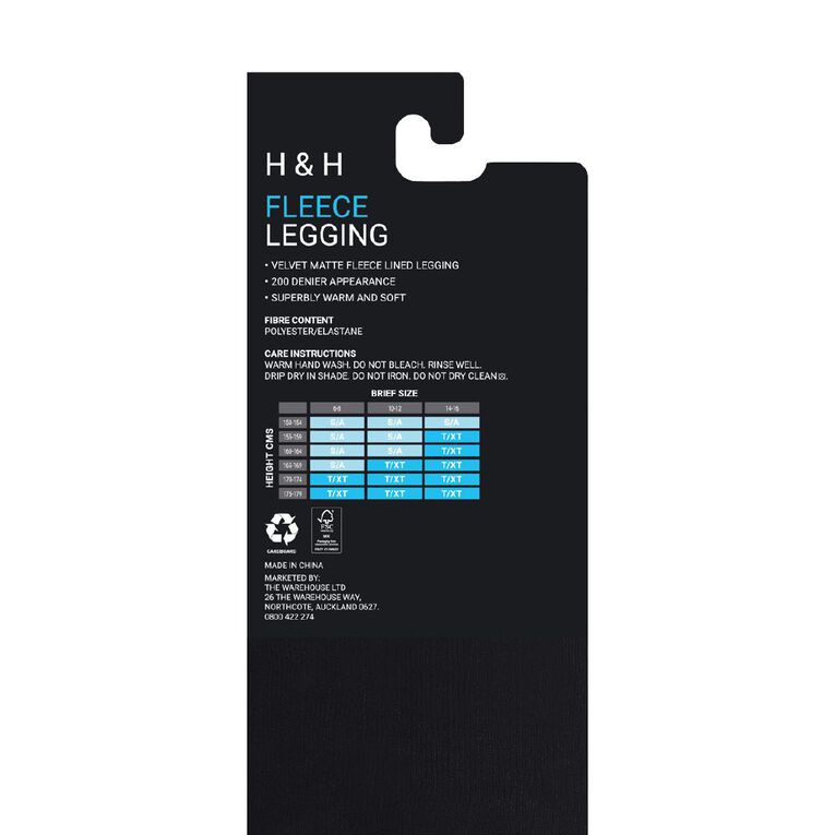 H&H Women's Opaque 200D Fleece Leggings 1 Pair, Black, hi-res