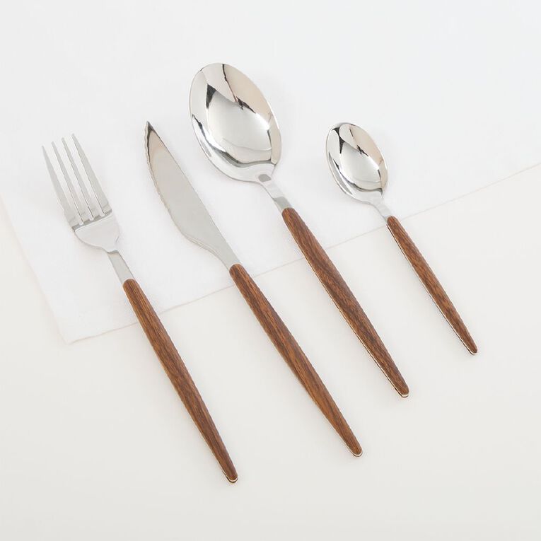 Living & Co Monaco Wooden Inlay Cutlery Set Brown Dark 16 Piece, , hi-res