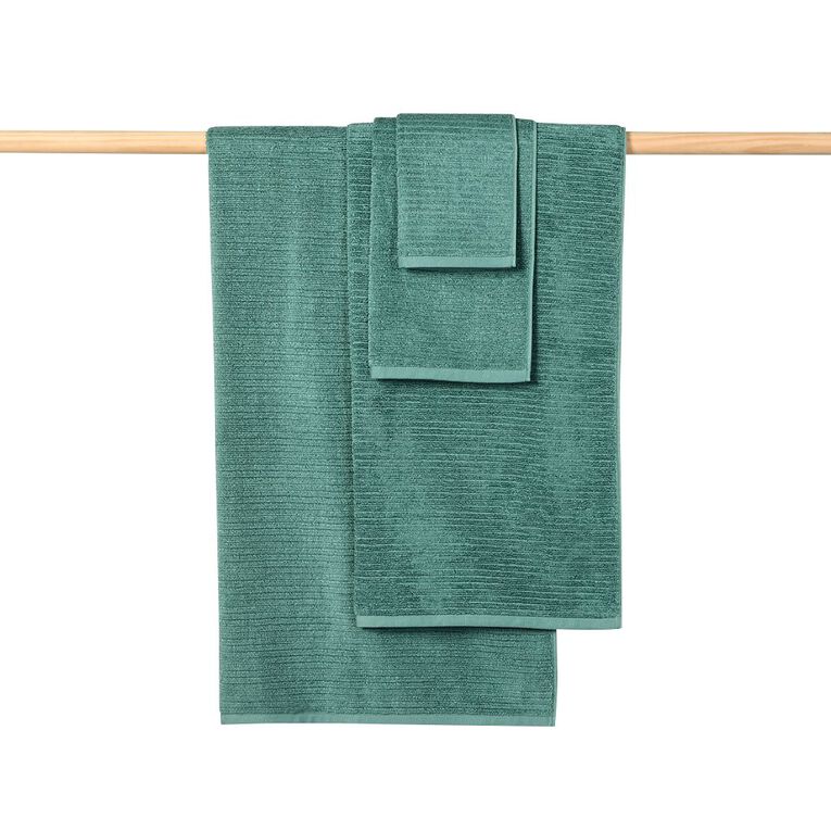 Living & Co Plush Ribbed Hand Towel Green 40cm x 65cm, Green, hi-res