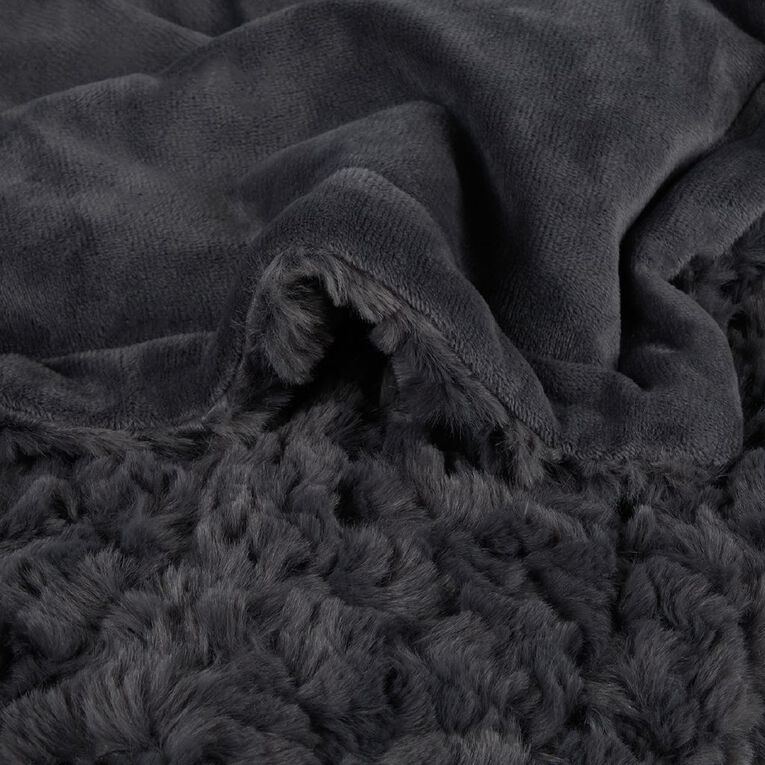 Living & Co Throw Faux Fur Texture Grey 127cm x 152cm, , hi-res