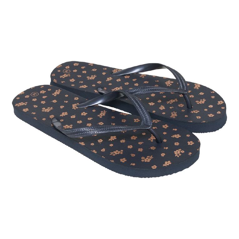 H&H Women's Recycled Printed Jandals, Blue Dark, hi-res