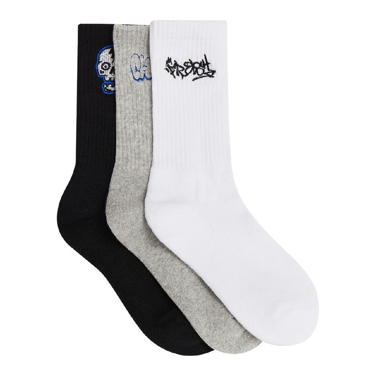 H&H Boys' Mixed Sport Crew Socks 3 Pack, Black, hi-res