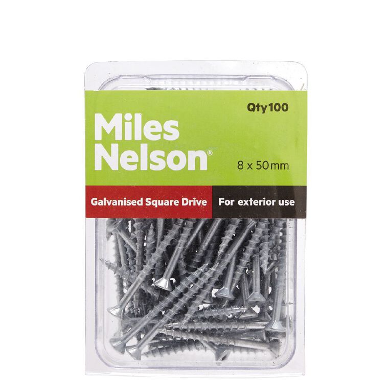 Miles Nelson Galvanised Square Drive Screws 8mm x 50mm, , hi-res