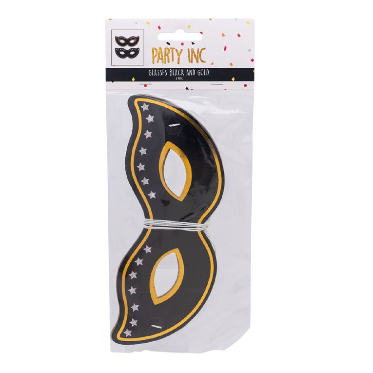 Party Inc Glasses Black/Gold 6 Pack, , hi-res