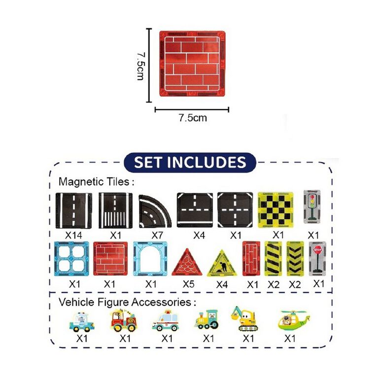 Play Studio Construction Magnetic Tile Set 53 Pieces, , hi-res