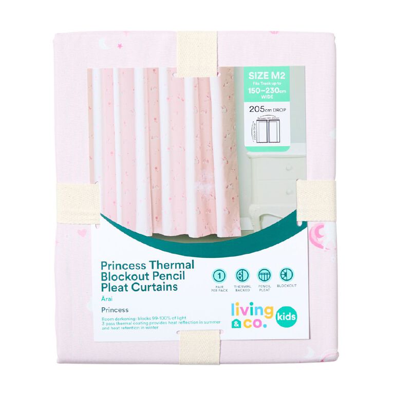 Living & Co Princess Curtains Pink 150-230cm Wide/205cm Drop, , hi-res