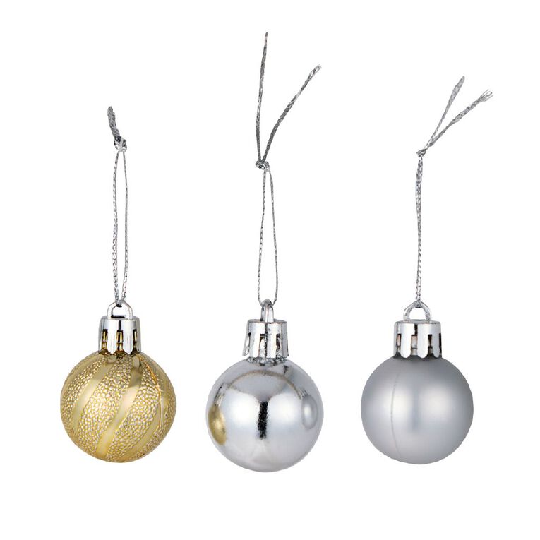 Wonderland Christmas Baubles 3cm Silver & Gold 20 Pack, , hi-res
