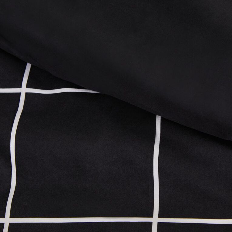 Living & Co Duvet Cover Set Check Black/White Double, Black/White, hi-res