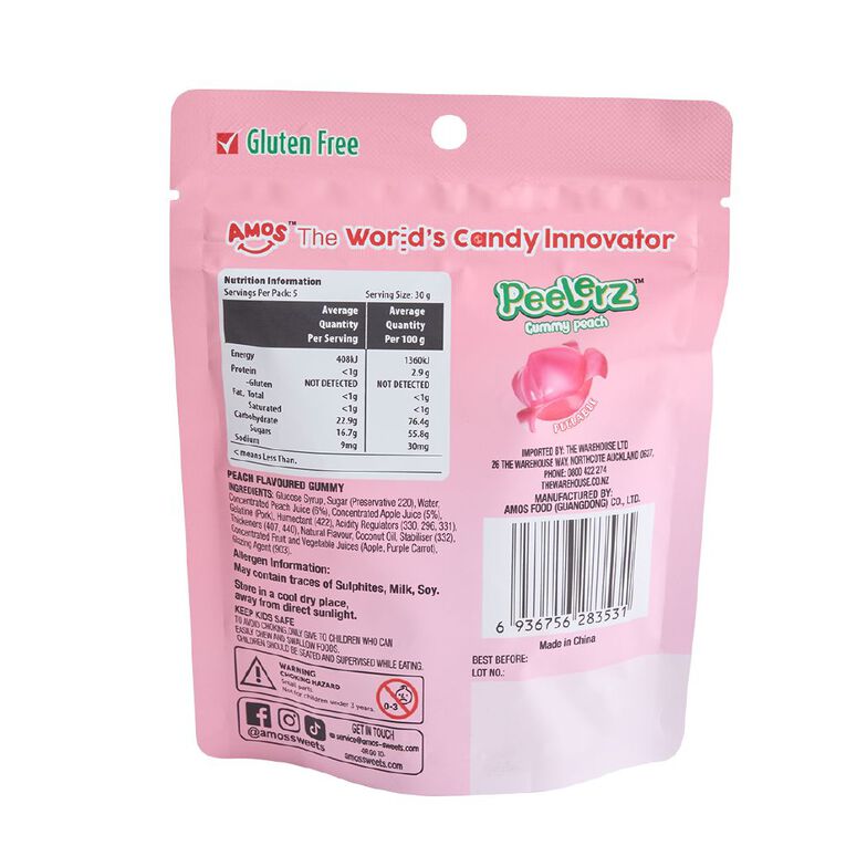 Amos Peelerz Gummy Peach 150g, , hi-res