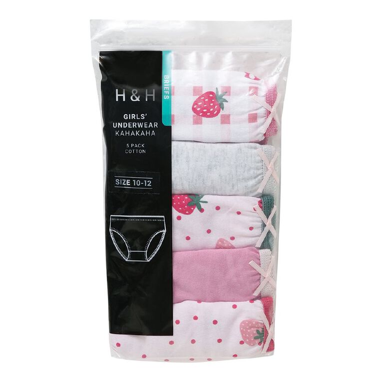 H&H Girls' Briefs 5 Pack, Pink Mid, hi-res