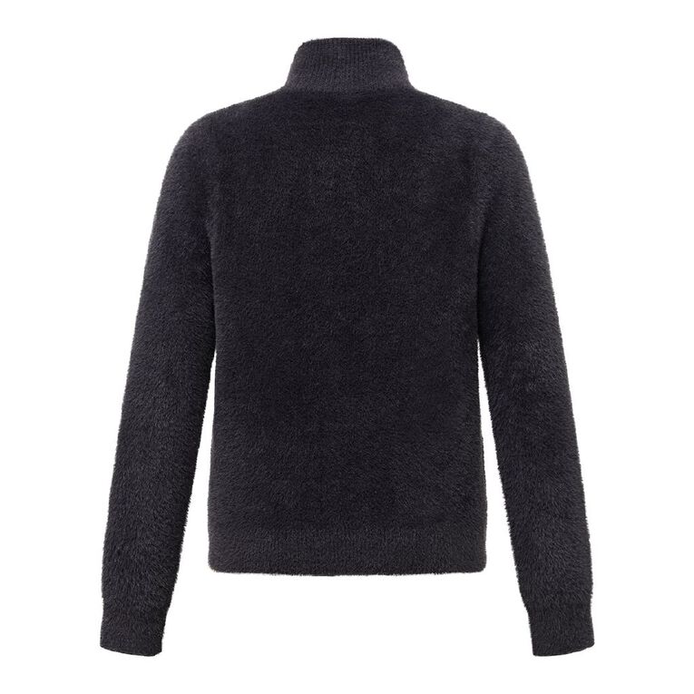 H&H Women's Zip Front Funnel Neck Knit, Black, hi-res
