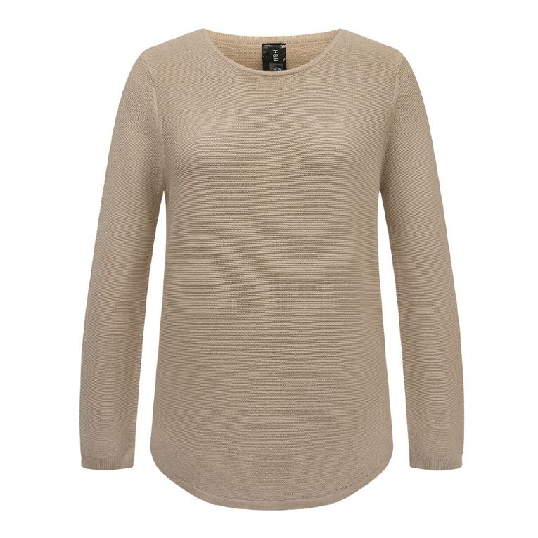 H&H Women's Long Sleeve Scoop Hem Jumper, Brown Light, hi-res