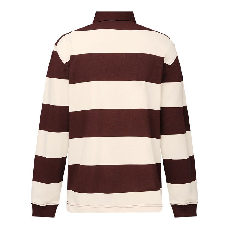 H&H Men's Stripe Rugby Polo, Burgundy, hi-res