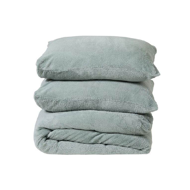 Living & Co Duvet Cover Set Teddy Fleece Green Super King, , hi-res