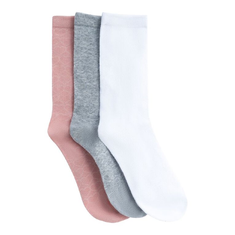 H&H Women's Patterned Crew Socks 3 Pack, Pink Light, hi-res