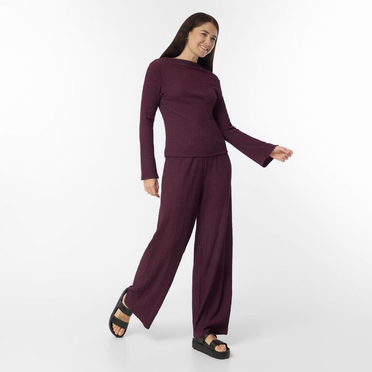 H&H Women's Long Sleeve Crinkle Top, Red Dark, hi-res