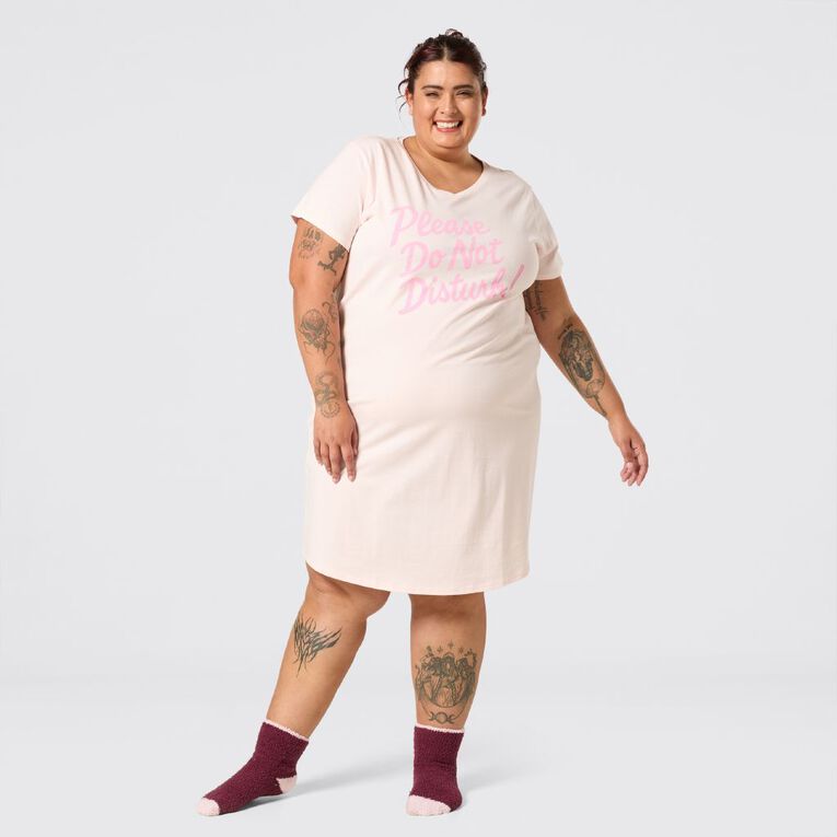 H&H Women's Plus V Neck Nightie, Pink Light, hi-res