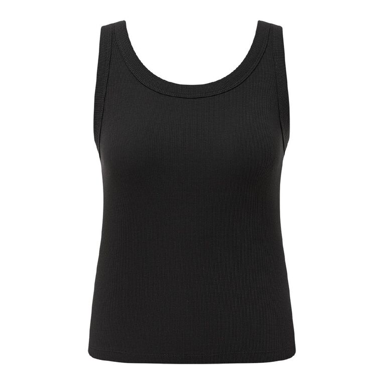 H&H Women's Rib Scoop Neck Tank, Black, hi-res