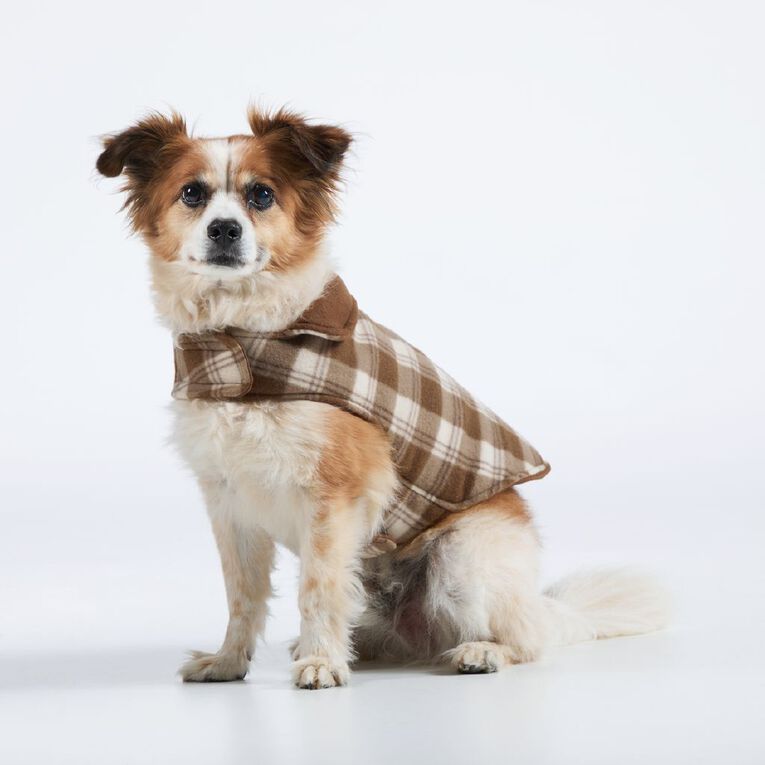 Petzone Fleece Pet Jacket Check Brown Mid Medium
