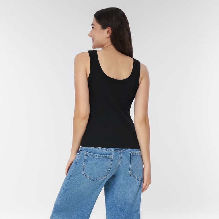 H&H Women's Rib Scoop Neck Tank, Black, hi-res