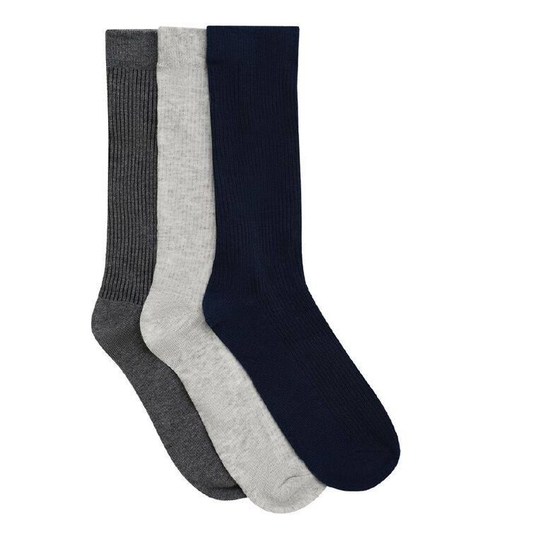 H&H Mens' Ribbed Crew Socks 3 Pack, Charcoal, hi-res